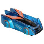 RC laser-controlled car driving on a wall on laser blue