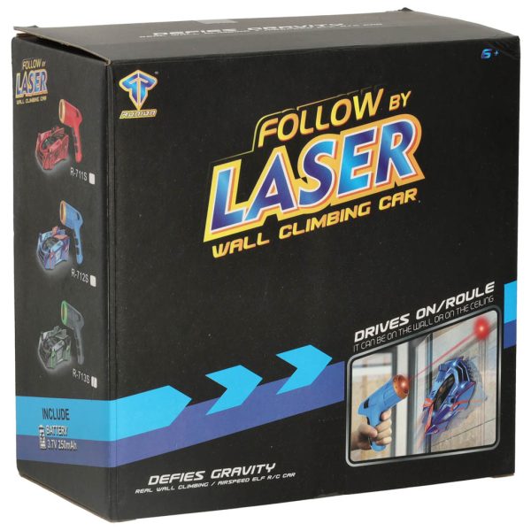 RC laser-controlled car driving on a wall on laser grey