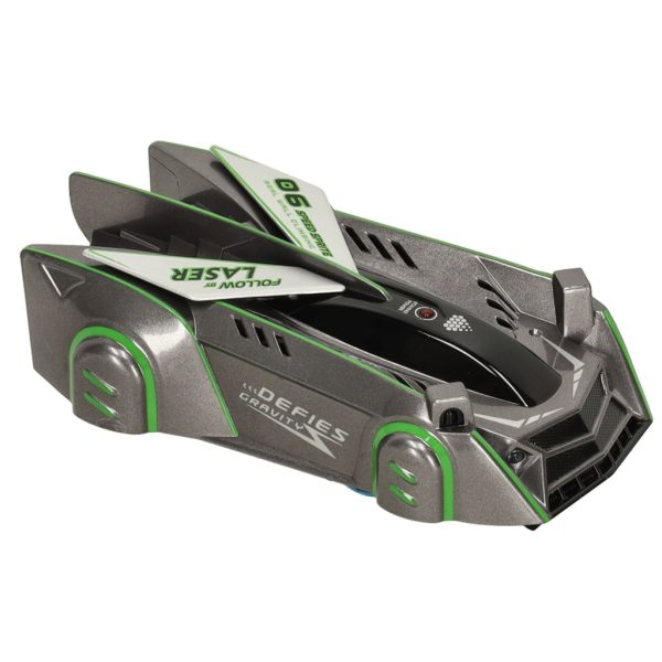 RC laser-controlled car driving on a wall on laser grey