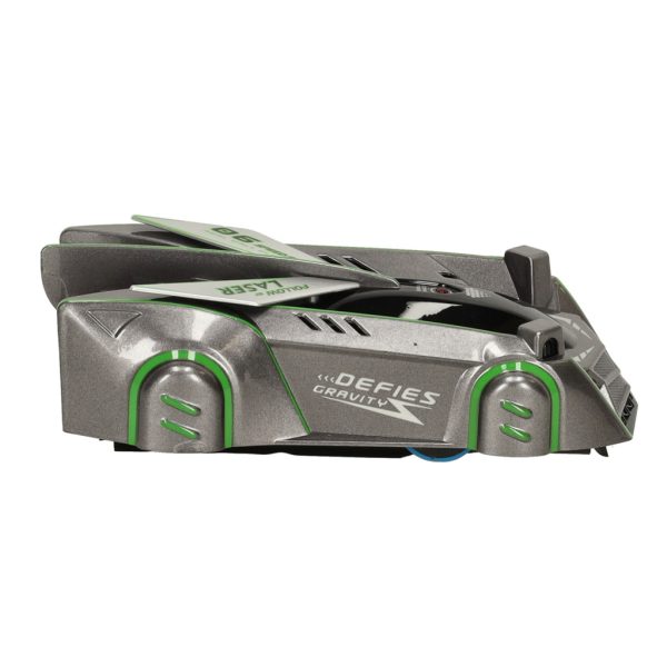 RC laser-controlled car driving on a wall on laser grey