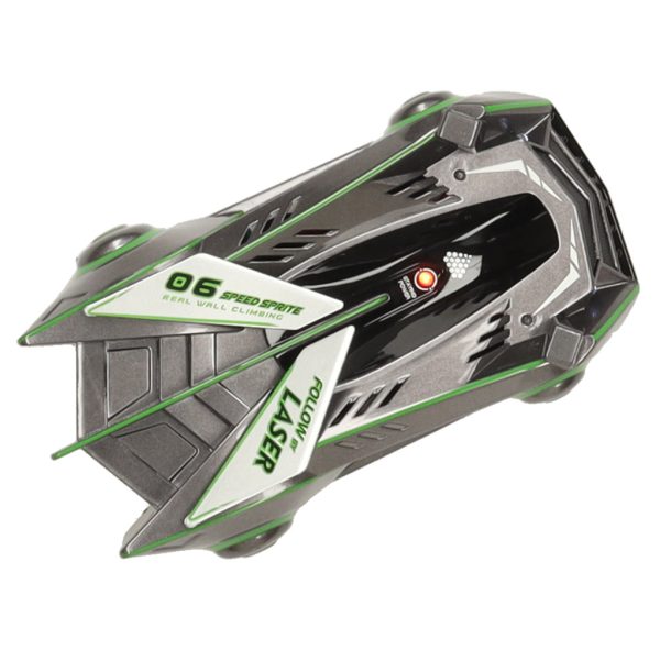 RC laser-controlled car driving on a wall on laser grey