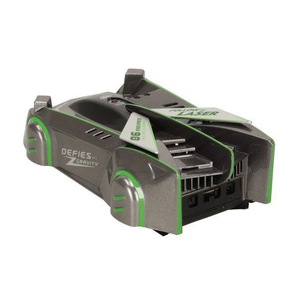 RC laser-controlled car driving on a wall on laser grey
