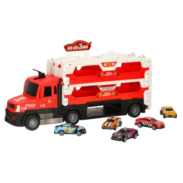 Car transporter truck folding vehicle XXL 6 cars red