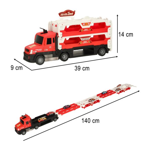 Car transporter truck folding vehicle XXL 6 cars red
