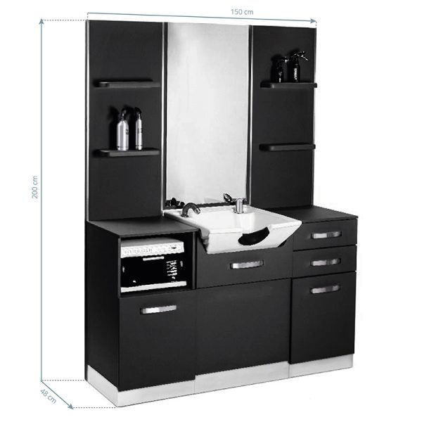 Barber console with wash basin Gabbiano B085 black