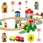 Wooden train locomotive railroad city 50pcs skinstars.lt