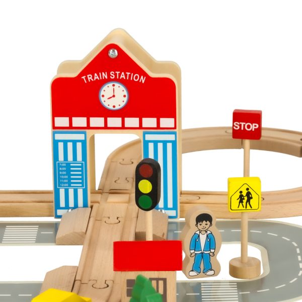 Wooden train locomotive railroad city 50pcs