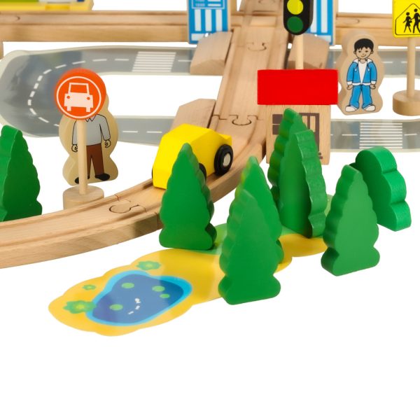 Wooden train locomotive railroad city 50pcs