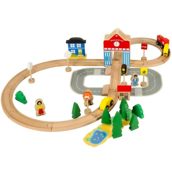 Wooden train locomotive railroad city 50pcs
