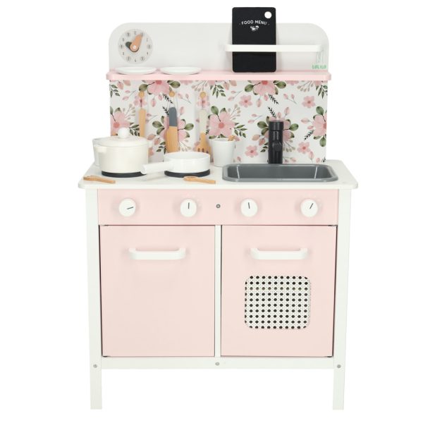 Wooden kitchen pink flowers oven LULILO