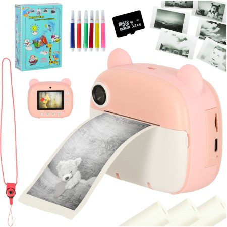 Childrens instant camera teddy bear pink skinstars.lt