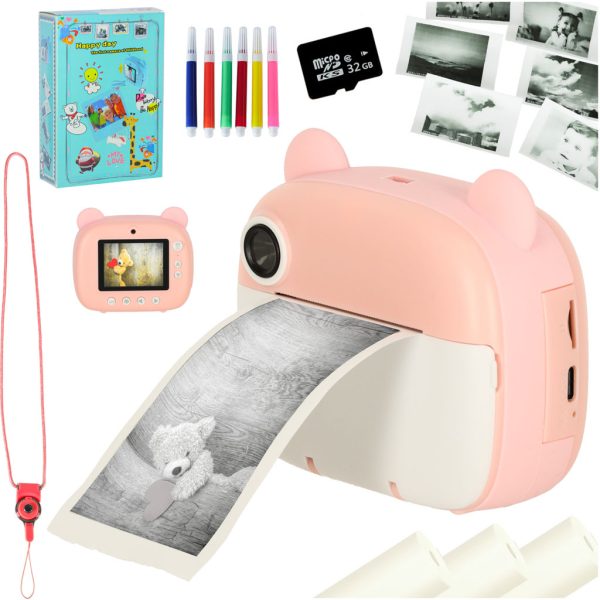 Childrens instant camera teddy bear pink skinstars.lt