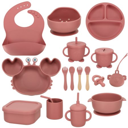 Dark Pink Silicone Dish Set for Kids skinstars.lt