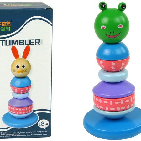 Wooden Educational Pyramid Frog Green Balancing Tower