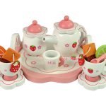 Wooden Tea Set Pink Flowers Pitcher Tray