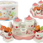 Wooden Tea Set Pink Flowers Pitcher Tray