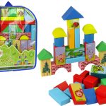 Set of Wooden Bricks with Animals Castle in a Backpack