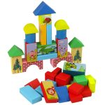 Set of Wooden Bricks with Animals Castle in a Backpack