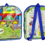 Set of Wooden Bricks with Animals Castle in a Backpack