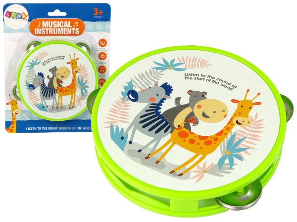 Musical Tambourine Drum for Children Green Animals