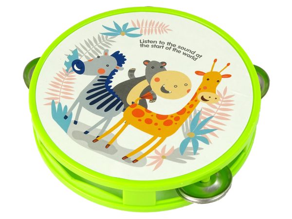 Musical Tambourine Drum for Children Green Animals