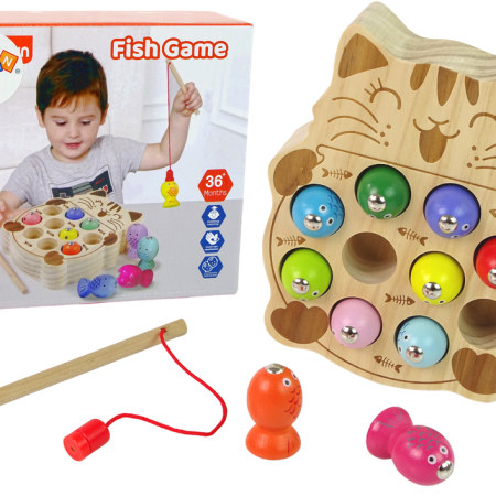 Wooden Fish Catching Game 2 Fishing Rods Kitten
