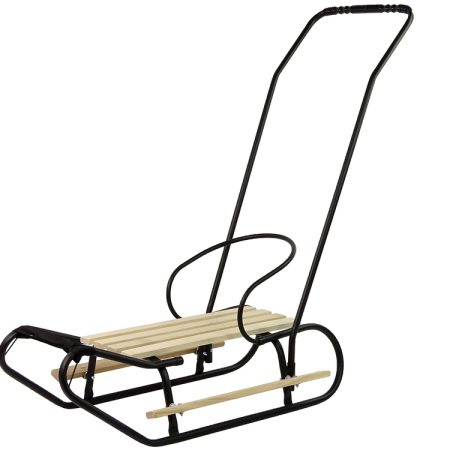 Metal Sled with Push Bar Backrest Strap Black