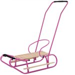Metal Sled with Push Bar Backrest Strap Pink