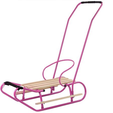 Metal Sled with Push Bar Backrest Strap Pink