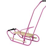 Metal Sled with Push Bar Backrest Strap Pink