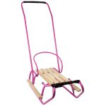 Metal Sled with Push Bar Backrest Strap Pink