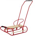 Metal Sled with Push Bar Backrest Strap Red