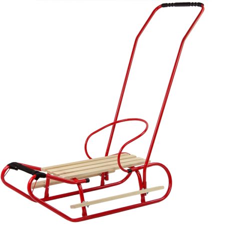 Metal Sled with Push Bar Backrest Strap Red