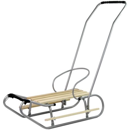 Metal Sled with Push Bar Backrest Silver