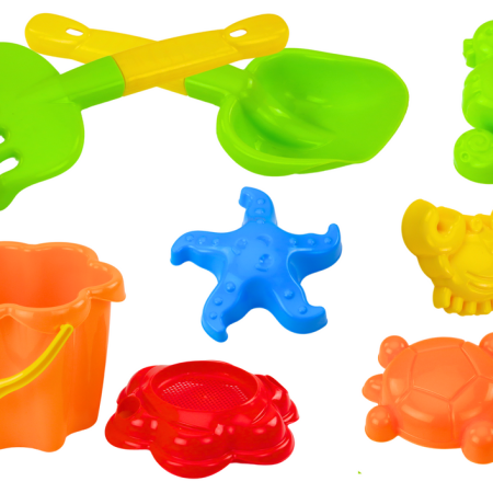 Set for Sand, Bucket, Strainer, Molds, 8 pieces, Colorful