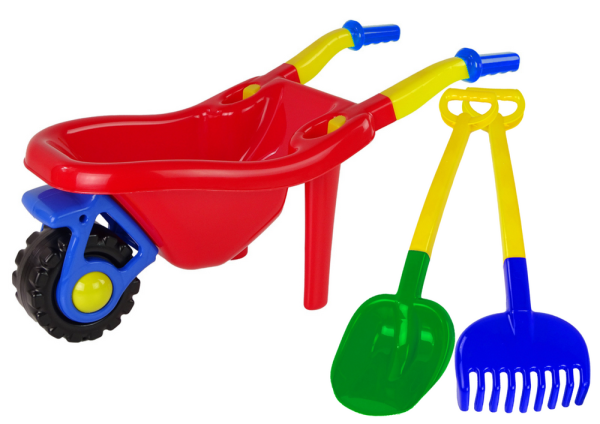 Children's Garden Wheelbarrow Shovel Rake Colorful Set 3 pcs.