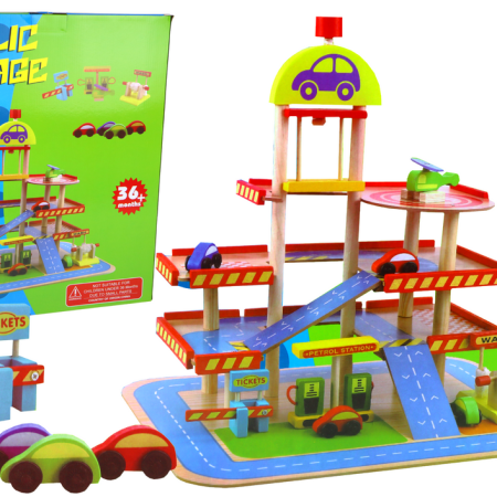 Wooden Double-Story Parking Lot Cars Accessories Set