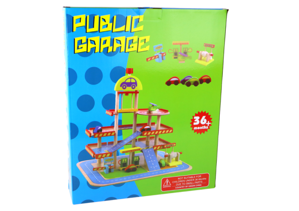 Wooden Double-Story Parking Lot Cars Accessories Set