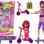Lucy Doll Set Purple Scooter Skateboard Helmets