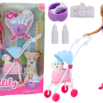 Anlily doll with a dog in a stroller bottles bowl bone apparatus