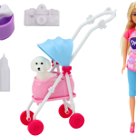 Anlily doll with a dog in a stroller bottles bowl bone apparatus