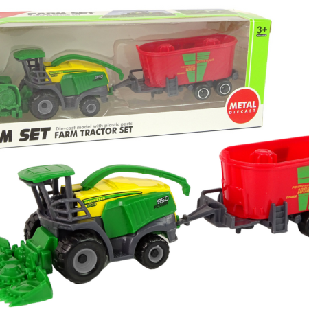 Harvester with Trailer Agricultural Machine Green Red