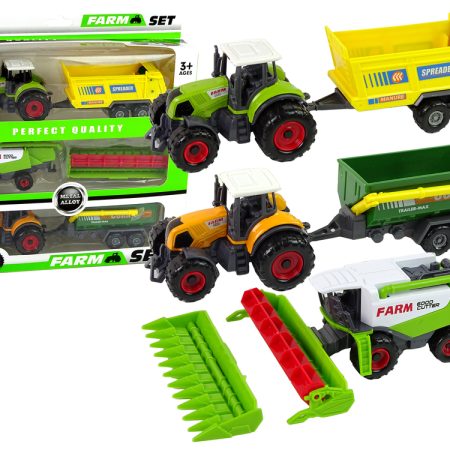 Set of Agricultural Machinery Tractors with Trailers and Harvester