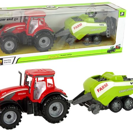 Red Farm Tractor with Green Seeder Friction Drive