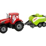Red Farm Tractor with Green Seeder Friction Drive