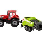 Red Farm Tractor with Green Seeder Friction Drive