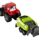 Red Farm Tractor with Green Seeder Friction Drive