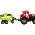 Red Farm Tractor with Green Seeder Friction Drive