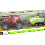 Red Farm Tractor with Green Seeder Friction Drive