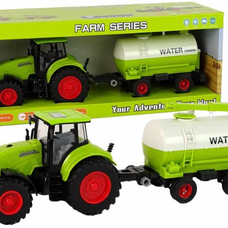 Tractor With Big Wheel Trailer Green Farm